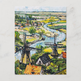 Postal Windmills and Church by River Fantasy Painting