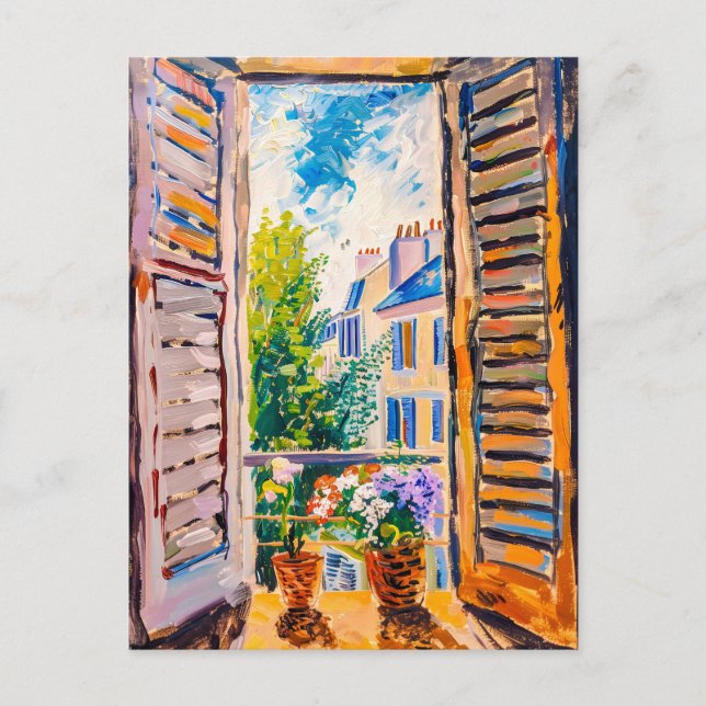 Postal Window View on a cityscape. Painting (Anverso)
