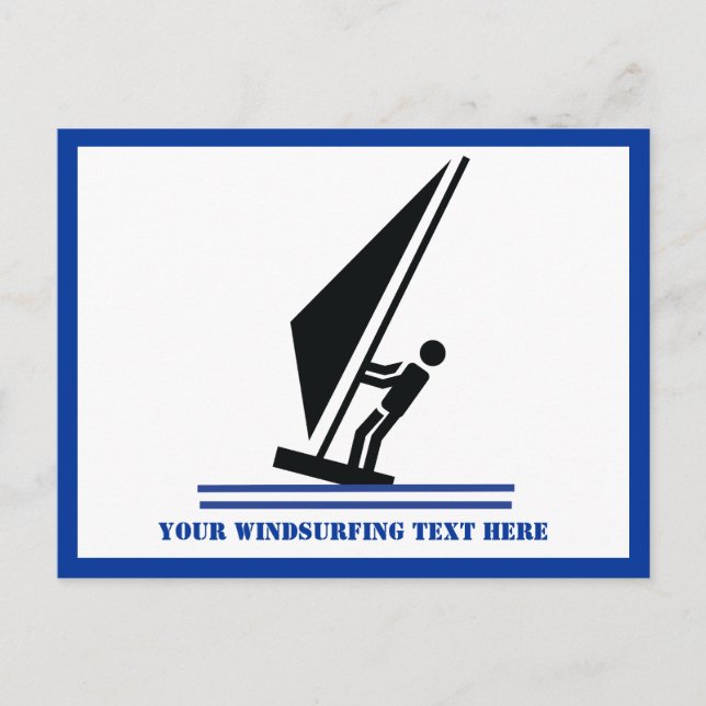 Postal Windsurfista a bordo personalizado negro azul de w (Anverso)