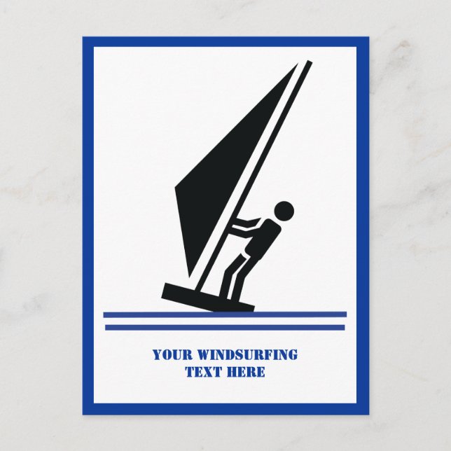 Postal Windsurfista a bordo personalizado negro azul de w (Anverso)