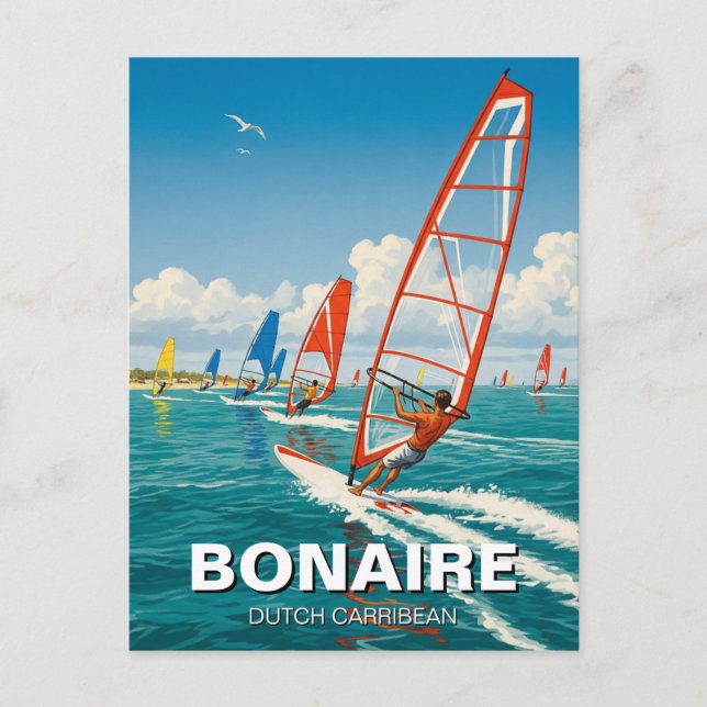 Postal Windsurfistas del Caribe holandés Bonaire (Anverso)