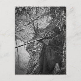 Postal Winnebago Jefe Indio de Pato Cazando Escala de Gri