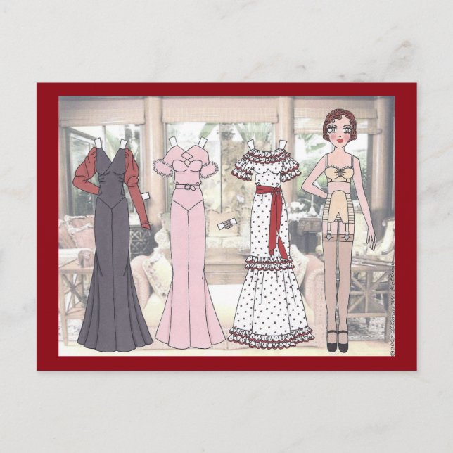 Postal Winnie, muñeca de papel estilo Art Deco Lady de 19 (Anverso)