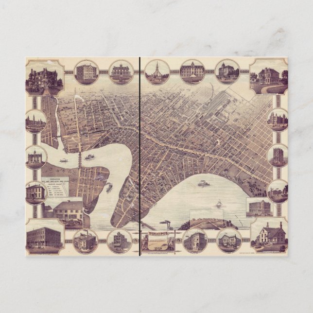 Postal Winnipeg Manitoba Canada BirdView Map 1884 (Anverso)