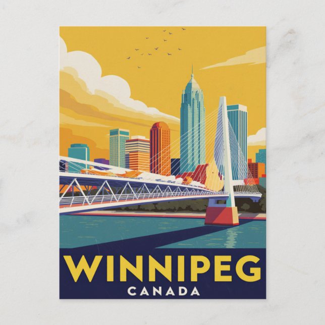 Postal Winnipeg Skyline Canada Vintage Art (Anverso)