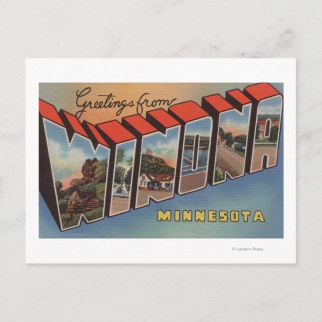 Postal Winona, Minnesota - Escenas de letras grandes (Anverso)