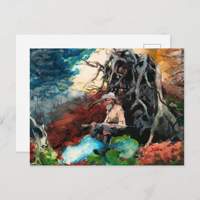 Postal Winslow Homer, Campfire, Adirondacks, (Anverso / Reverso)