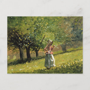Postal Winslow Homer, pintura, Chica con Hay Rake