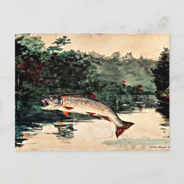 Postal Winslow Homer, pintura, trucha saltante (Anverso)