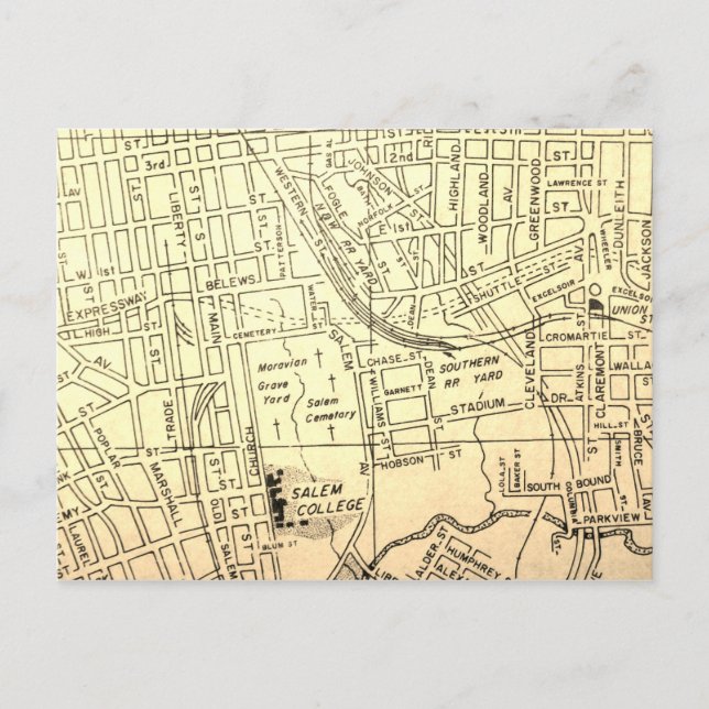 Postal Winston-Salem, mapa del vintage del NC (Anverso)