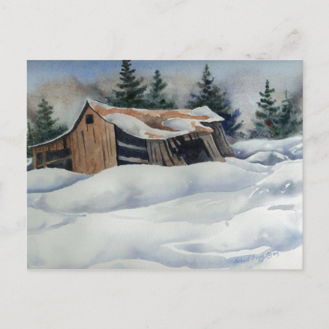 Postal "Winter Barn" Country Road (Anverso)