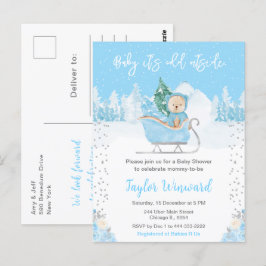 Postal Winter Bear Blue Sleigh Baby Shower