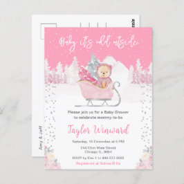 Postal Winter Bear Pink Sleigh Baby Shower
