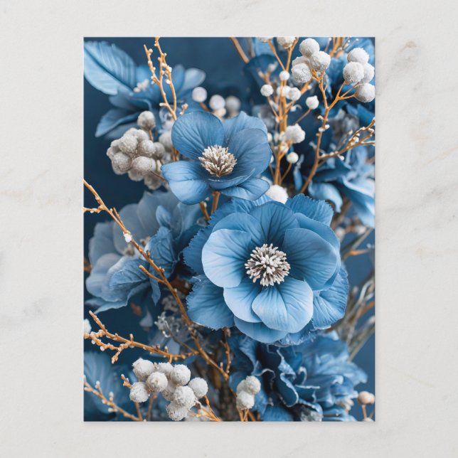 Postal Winter Bouquet in Blue and White (Anverso)