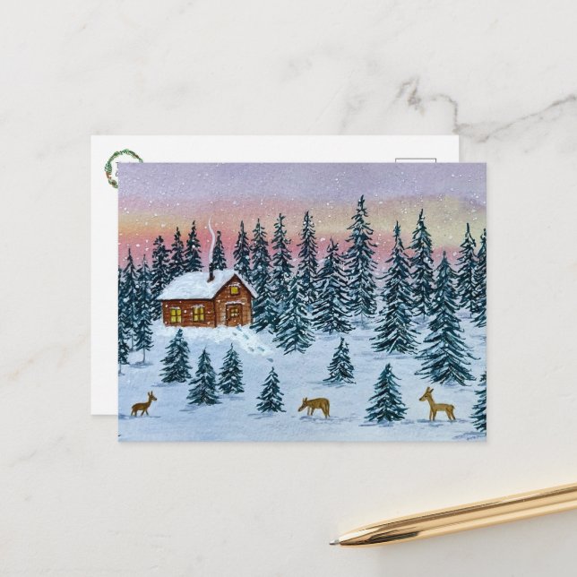 Postal Winter Cabin Postcard (Anverso/Reverso In Situ)
