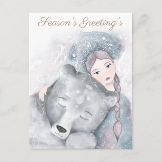 Postal Winter Christmas Snow Queen and Polar Bear