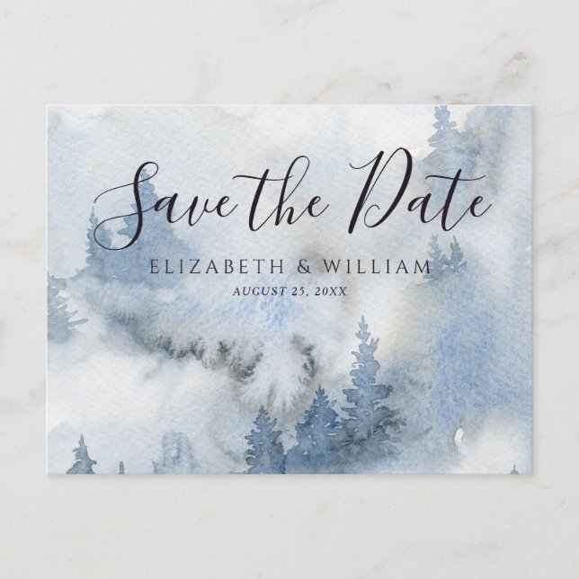 Postal Winter Forest Save The Date Postcard (Anverso)