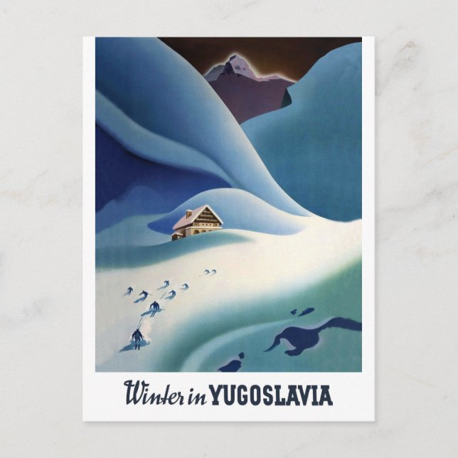 Postal Winter in Yugoslavia, vintage travel postcard (Anverso)
