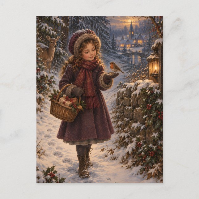 Postal Winter Messenger Christmas Postcard (Anverso)