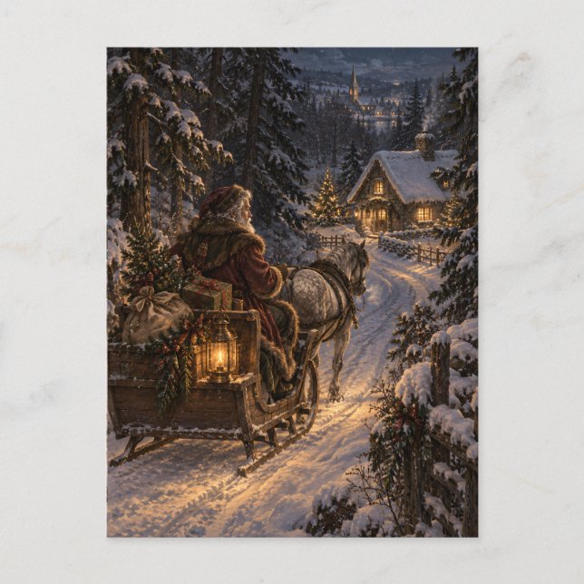 Postal Winter Messenger Christmas Postcard (Anverso)