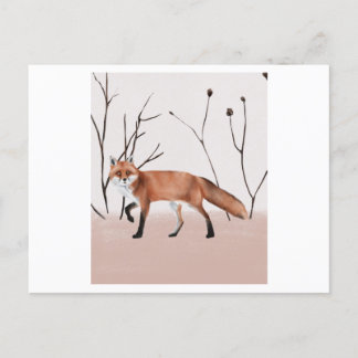Postal Winter orange fox walking in a portrait