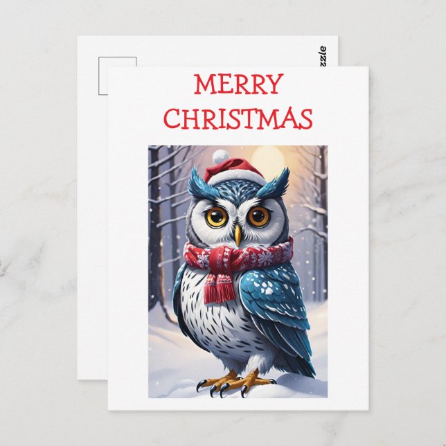 Postal Winter Owl Christmas Wishes (Anverso / Reverso)