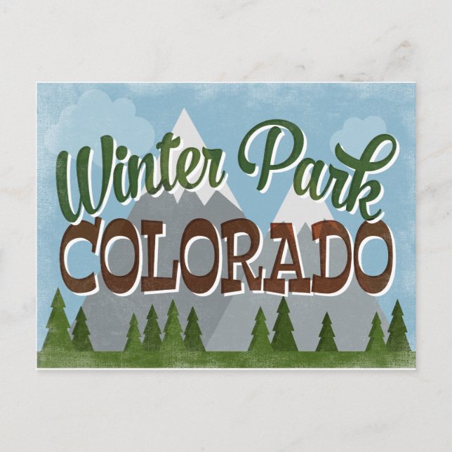 Postal Winter Park Colorado Fun Retro Snowy Mountains (Anverso)