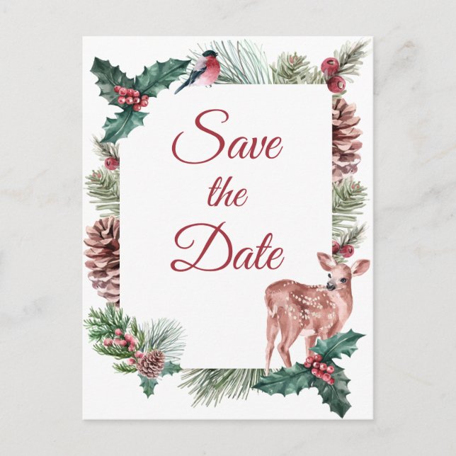 Postal Winter Save The Date Navidades Boda Engagement (Anverso)