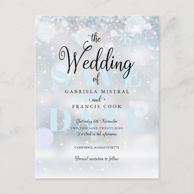 Postal Winter Snowflakes Save the Date Card (Anverso)