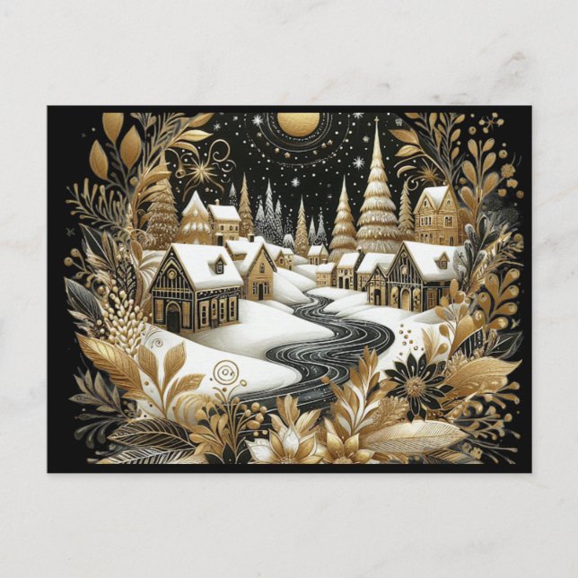 Postal Winter village gold & black design (Anverso)