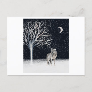Postal Winter watercolor painting of a wild wolf