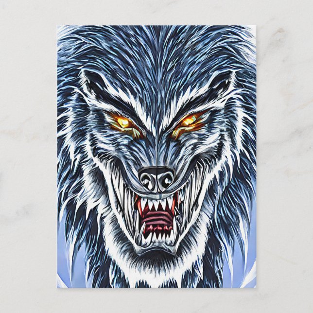 Postal Winter Werewolf Fantasy Oscuro arte de terror (Anverso)