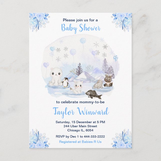 Postal Winter Wonderland Arctic Animals Baby Shower (Anverso)