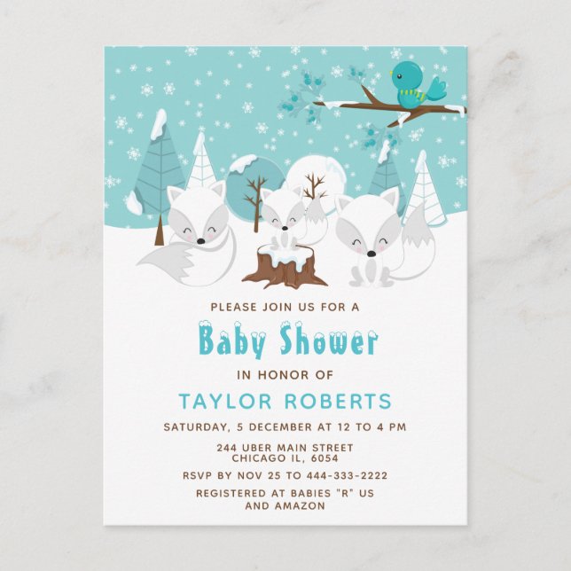 Postal Winter Wonderland Arctic Fox Baby Shower (Anverso)