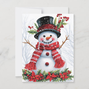 Postal Winter Woodland Friends   Hombre de nieve festivo