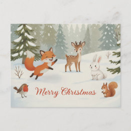 Postal Winter Woodland Merry Christmas Forest Animals