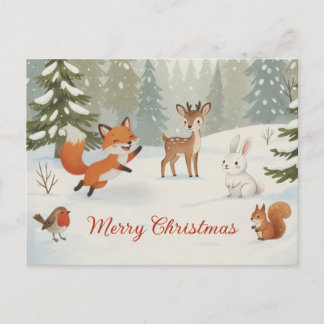 Postal Winter Woodland Merry Christmas Forest Animals