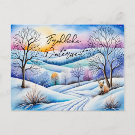 Postal Winterlandschaft in der Abenddämmerung mit Fuchs |