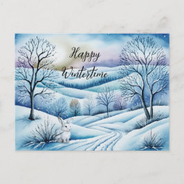 Postal Winterlandschaft in der Abenddämmerung mit Hase |