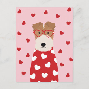 Postal Wire Fox Terrier Dog Glasses Heart Pink Red