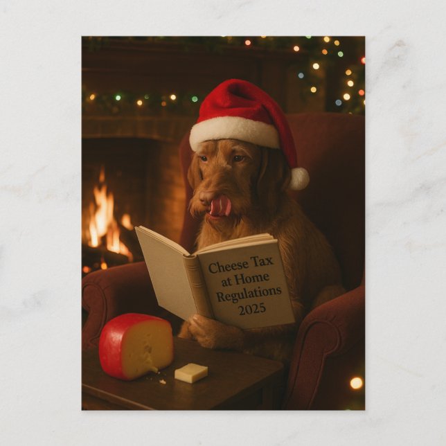 Postal Wire haired Vizsla 'Cheese Tax' Christmas postcard (Anverso)
