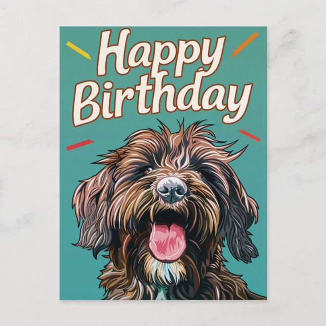 Postal Wirehaired Pointing Griffon Feliz Cumpleaños (Anverso)
