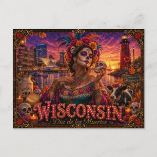 Postal Wisconsin Día de los Muertos Retro