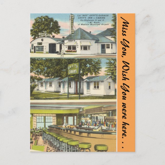 Postal Wisconsin, Garaje Gest, Inn & Cabins, Madison (Anverso)