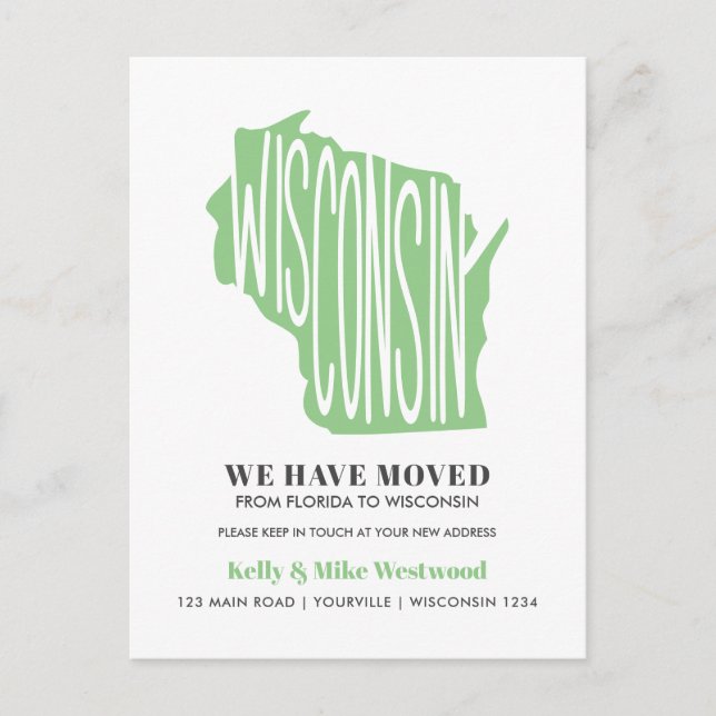 Postal WISCONSIN Hemos movido la nueva dirección Nuevo co (Anverso)