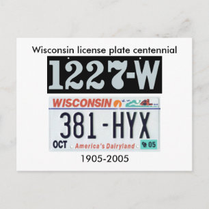 Postal Wisconsin Licencia Plate Centennial