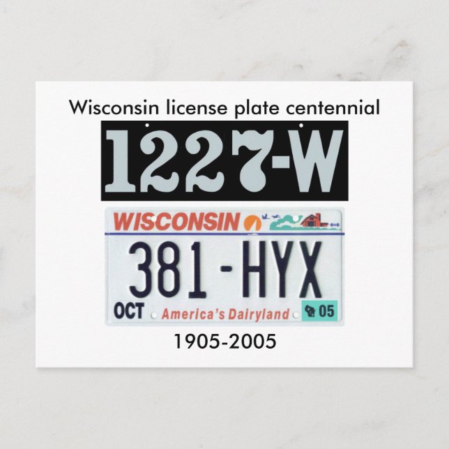 Postal Wisconsin Licencia Plate Centennial (Anverso)