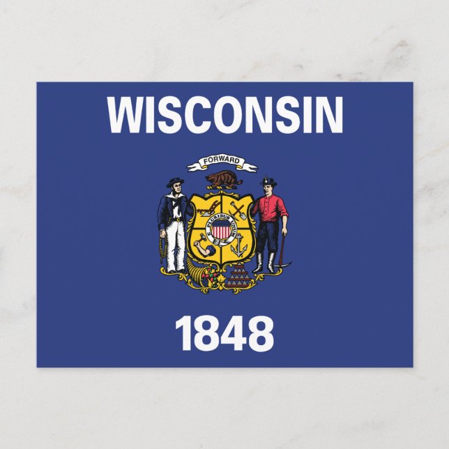 Postal Wisconsin State Flag Sailor Miner Plow Anchor 1848 (Anverso)