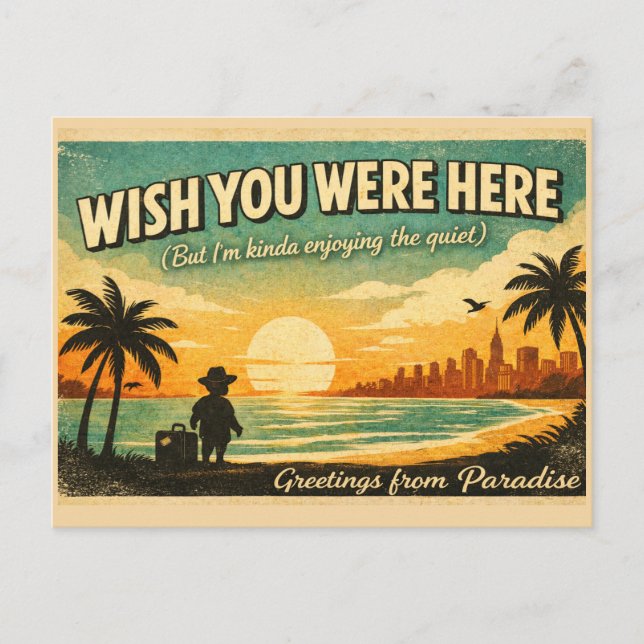 Postal Wish You Were Here – Retro Paradise Postcard (Anverso)