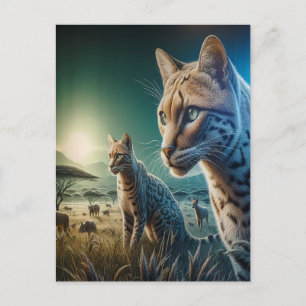 Postal Wiskered Wonder: Frolics felinos en Sunlit Meadow